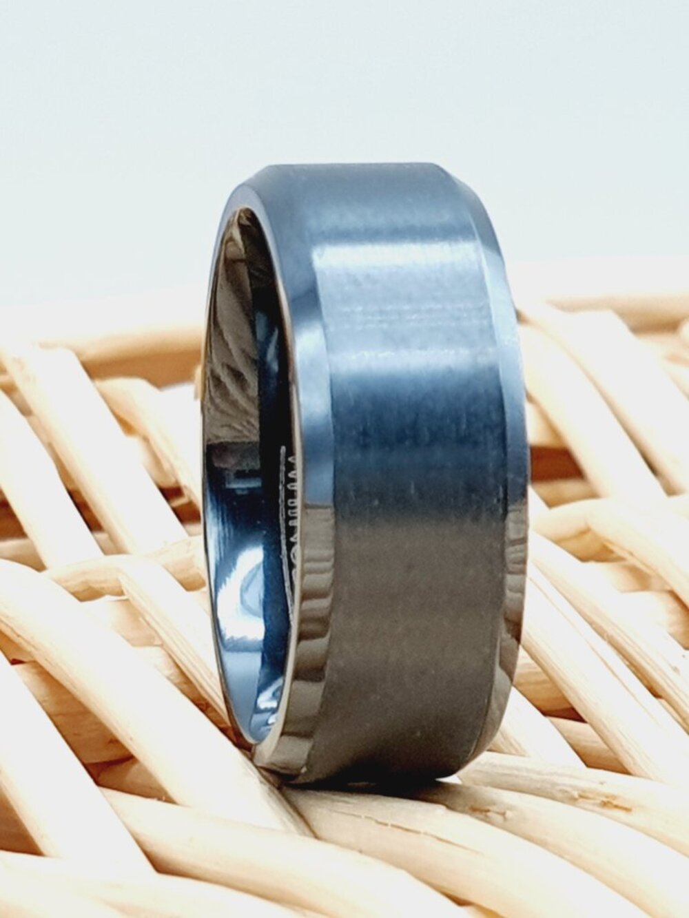 Black Tungsten Ring - Matte Beveled Comfort Fit Wedding Band GALZM846-8